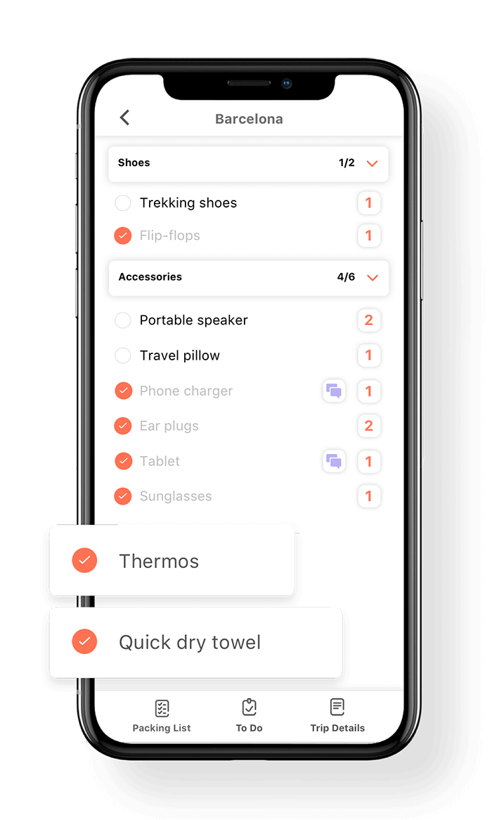 Packing list screenshot - traveler checklist